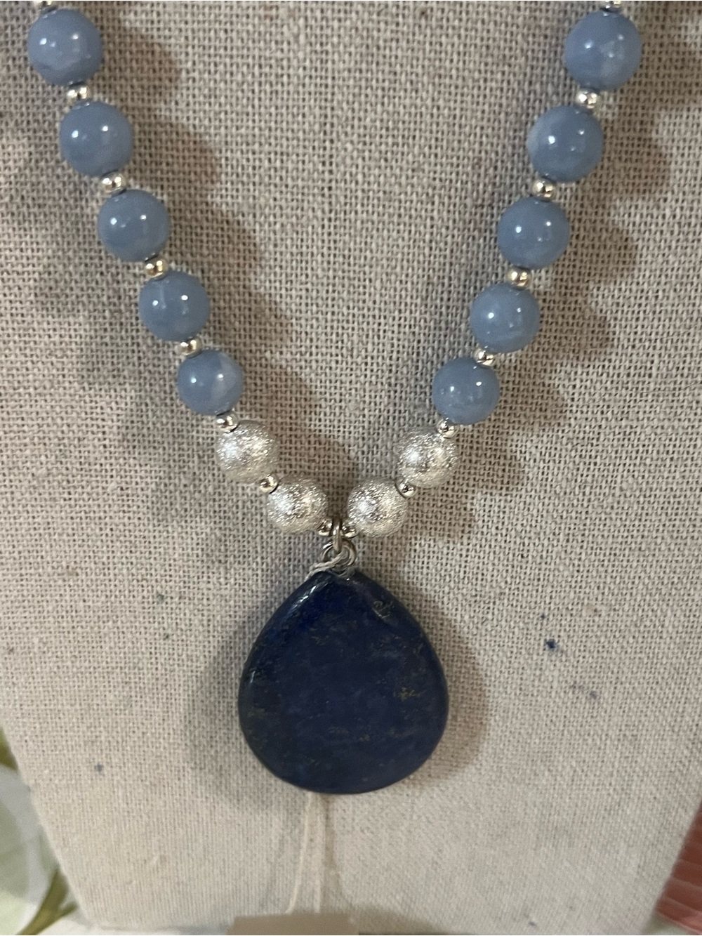 NWT Genuine Barse Denim Blue Angelite and Lapis Pendant Silver Necklace #BJNK - Picture 3 of 8